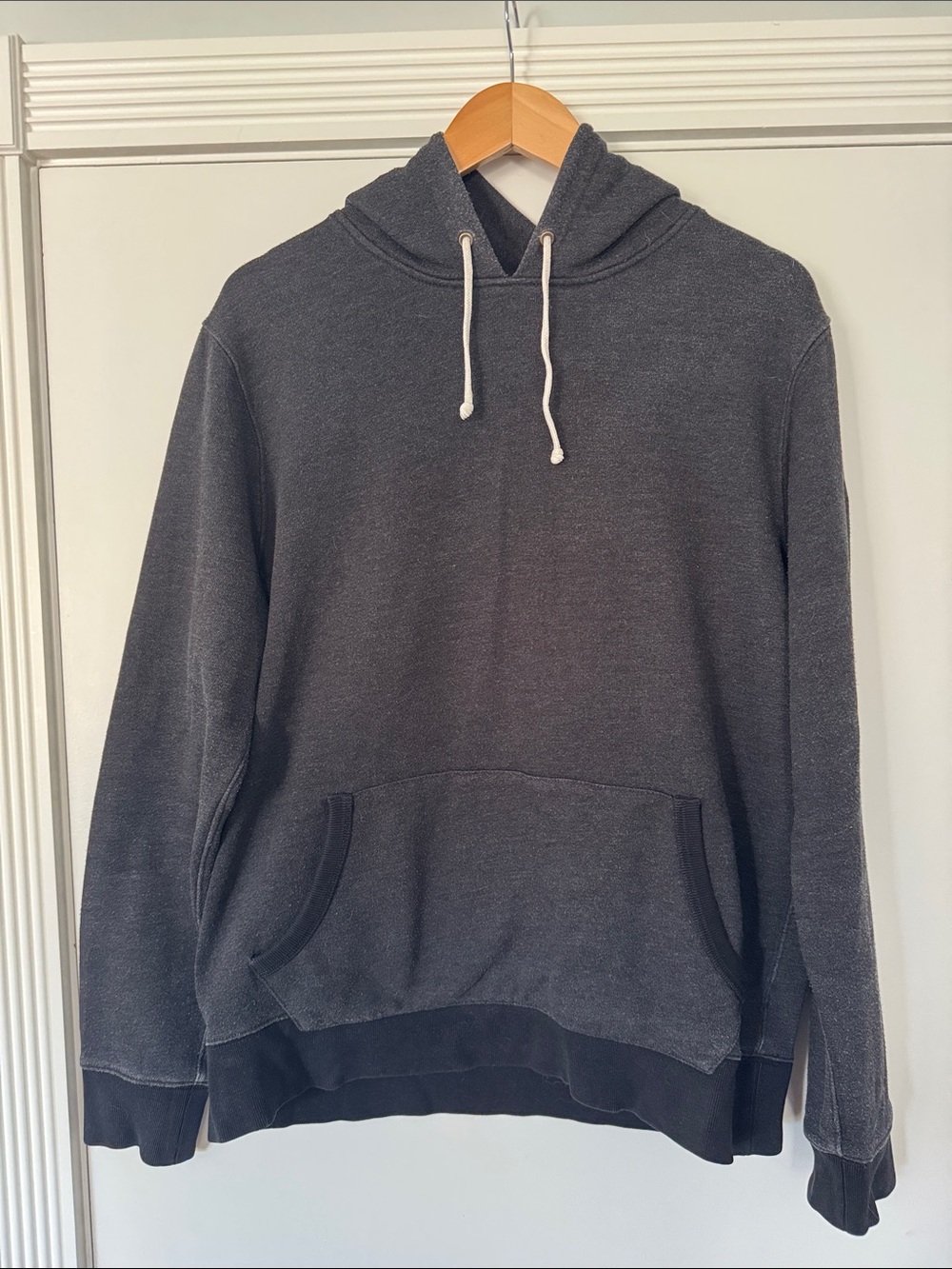 J. Crew Dark Charcoal Crewneck Hoodie with White Drawstrings